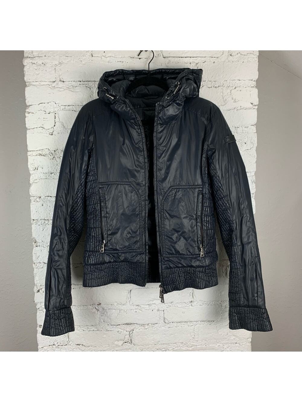 Add Down European Dark Blue Puffer Hooded Coat Jacket 4